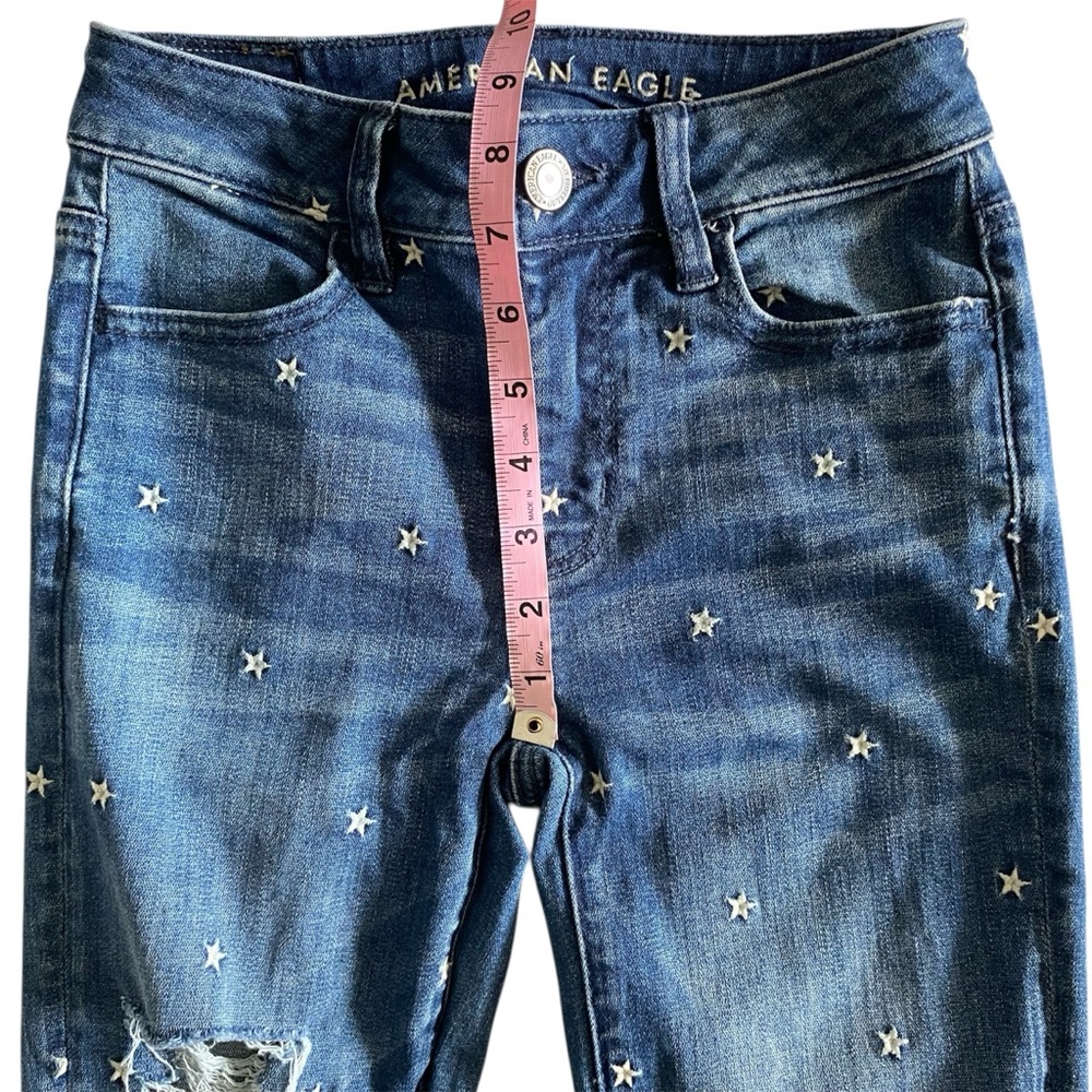 American Eagle Womens High Rise Jegging Sz 0 Embroidered White Stars Distressed - Picture 7 of 10